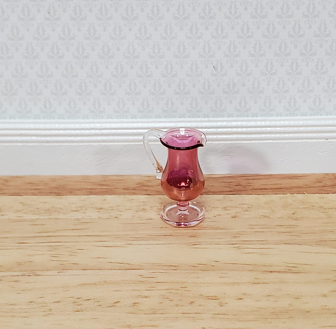 Dollhouse Pedestal Pitcher with Handle Cranberry Glass 1:12 Scale by Philip Grenyer Hand Blown - Miniature Crush