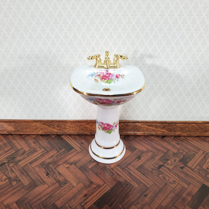 Dollhouse Pedestal Sink Bathroom Dresden Rose Reutter Porcelain 1:12 Scale Miniature - Miniature Crush