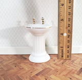 Dollhouse Pedestal Sink Bathroom White Ceramic Gold Handles 1:12 Scale with Decal - Miniature Crush