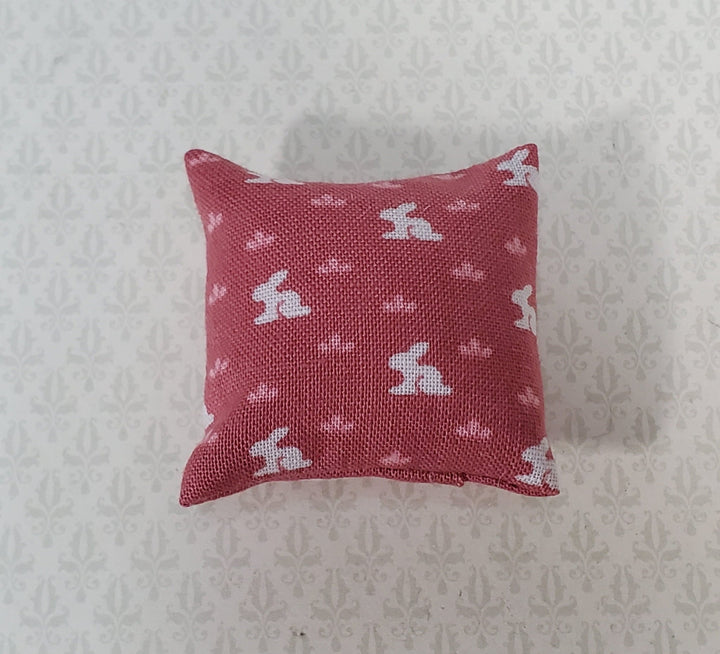 Dollhouse Pillow Bunny Rabbits Print Black Pink & White Handmade 1:12 Scale Miniature 1 1/2" - Miniature Crush