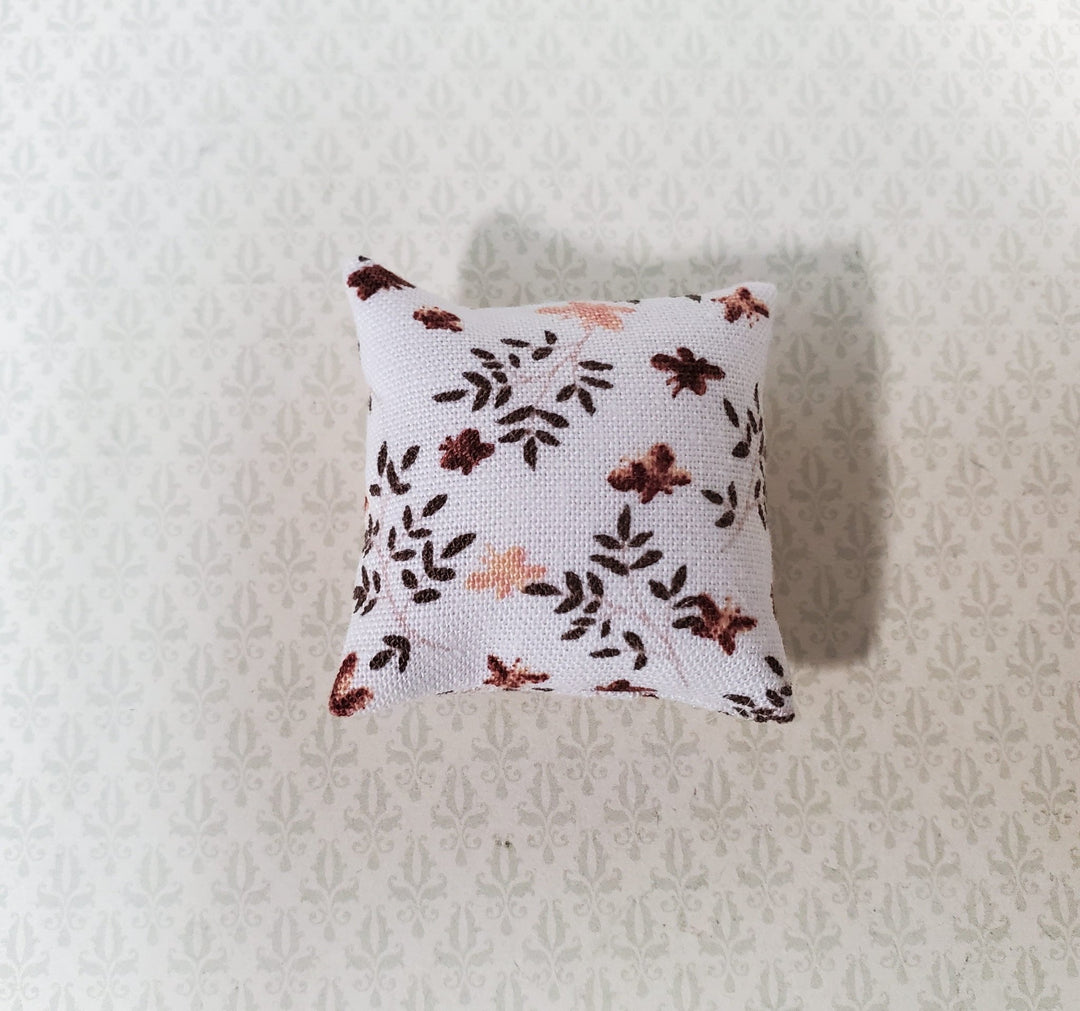 Dollhouse Pillow Floral Print White Brown Green Handmade 1:12 Scale Miniature 1 1/2" - Miniature Crush
