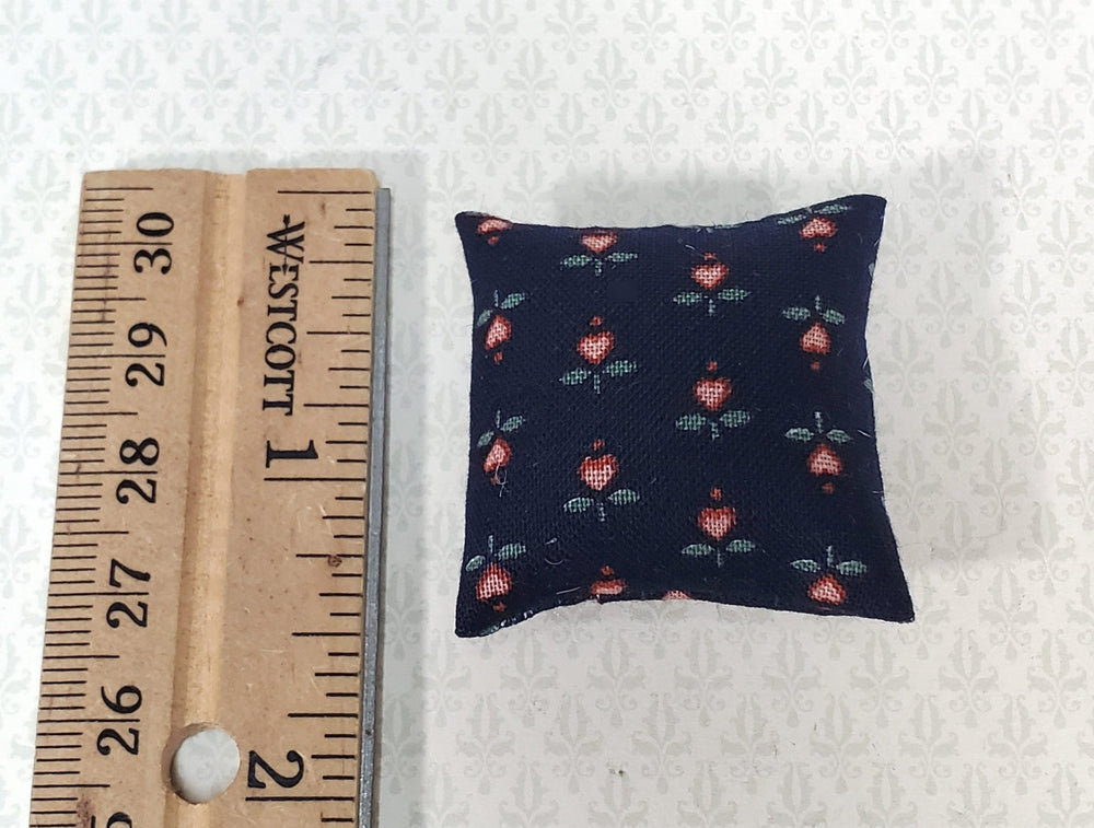 Dollhouse Pillow Flower Hearts Print Black Pink Green Handmade 1:12 Scale Miniature 1 1/2" - Miniature Crush