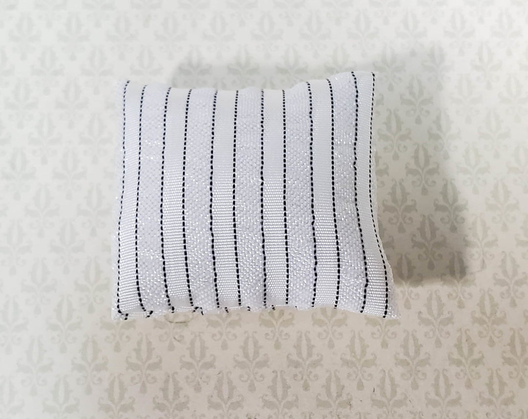 Dollhouse Pillow Striped White Silver Black Handmade 1:12 Scale Miniature 1 1/2" - Miniature Crush