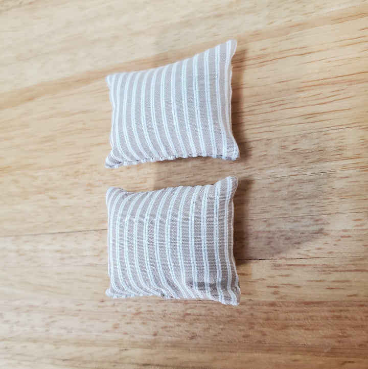 Dollhouse Pillows Beige & White Striped Set of 2 1:12 Scale Miniature - Miniature Crush