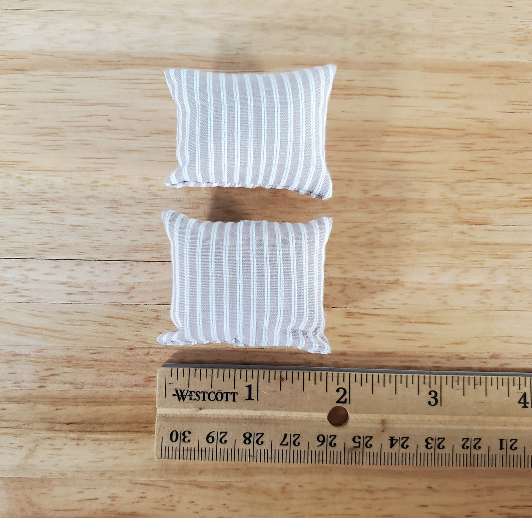 Dollhouse Pillows Beige & White Striped Set of 2 1:12 Scale Miniature - Miniature Crush