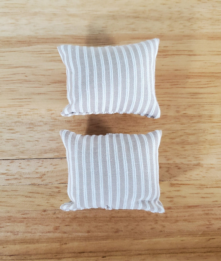 Dollhouse Pillows Beige & White Striped Set of 2 1:12 Scale Miniature - Miniature Crush