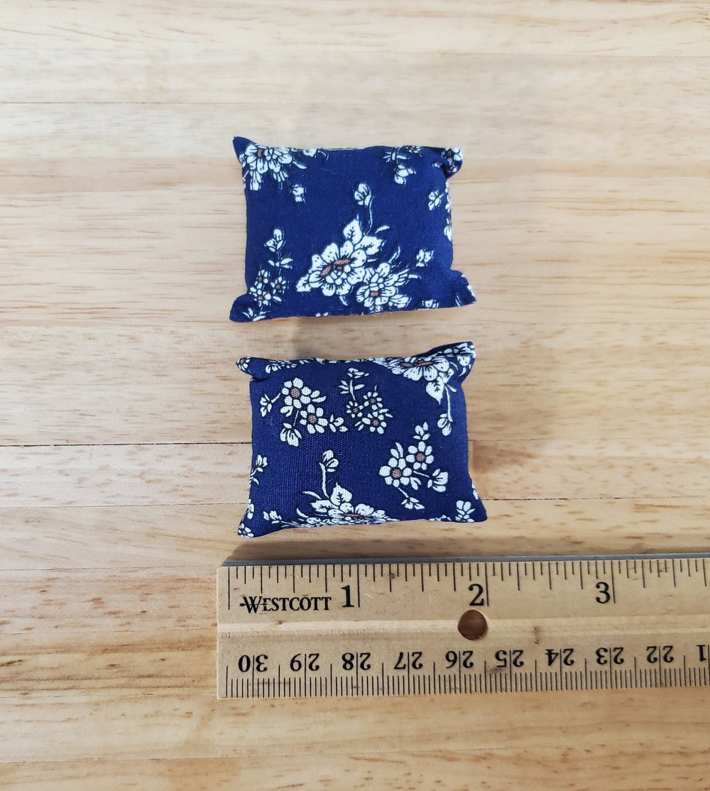 Dollhouse Pillows Navy Blue & White Floral Set of 2 1:12 Scale Miniature - Miniature Crush