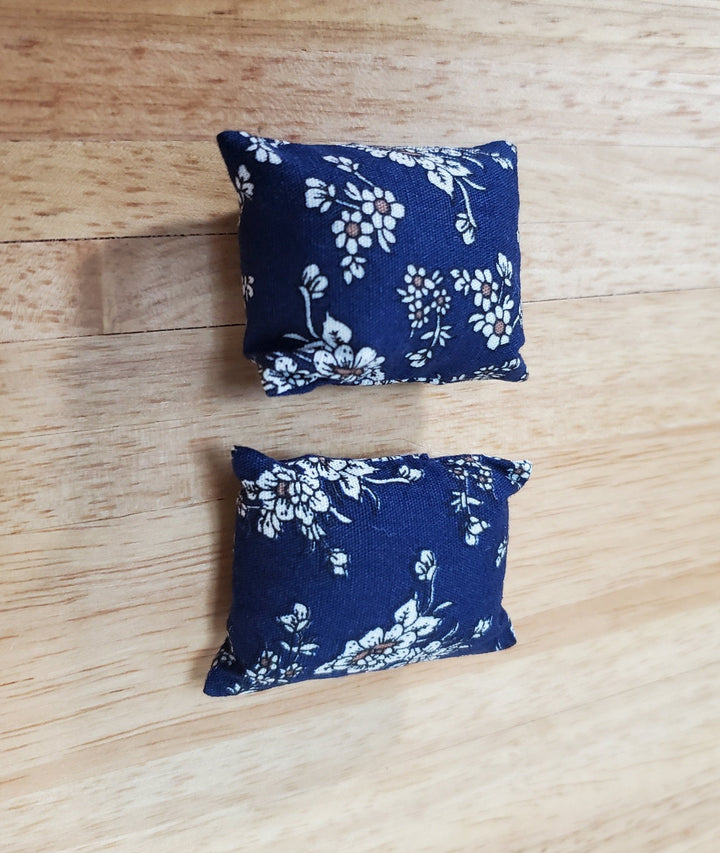 Dollhouse Pillows Navy Blue & White Floral Set of 2 1:12 Scale Miniature - Miniature Crush