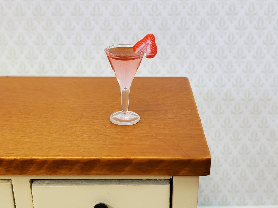 Dollhouse Pink Cocktail Drink with Strawberry Slice 1:12 Scale Miniature Food - Miniature Crush