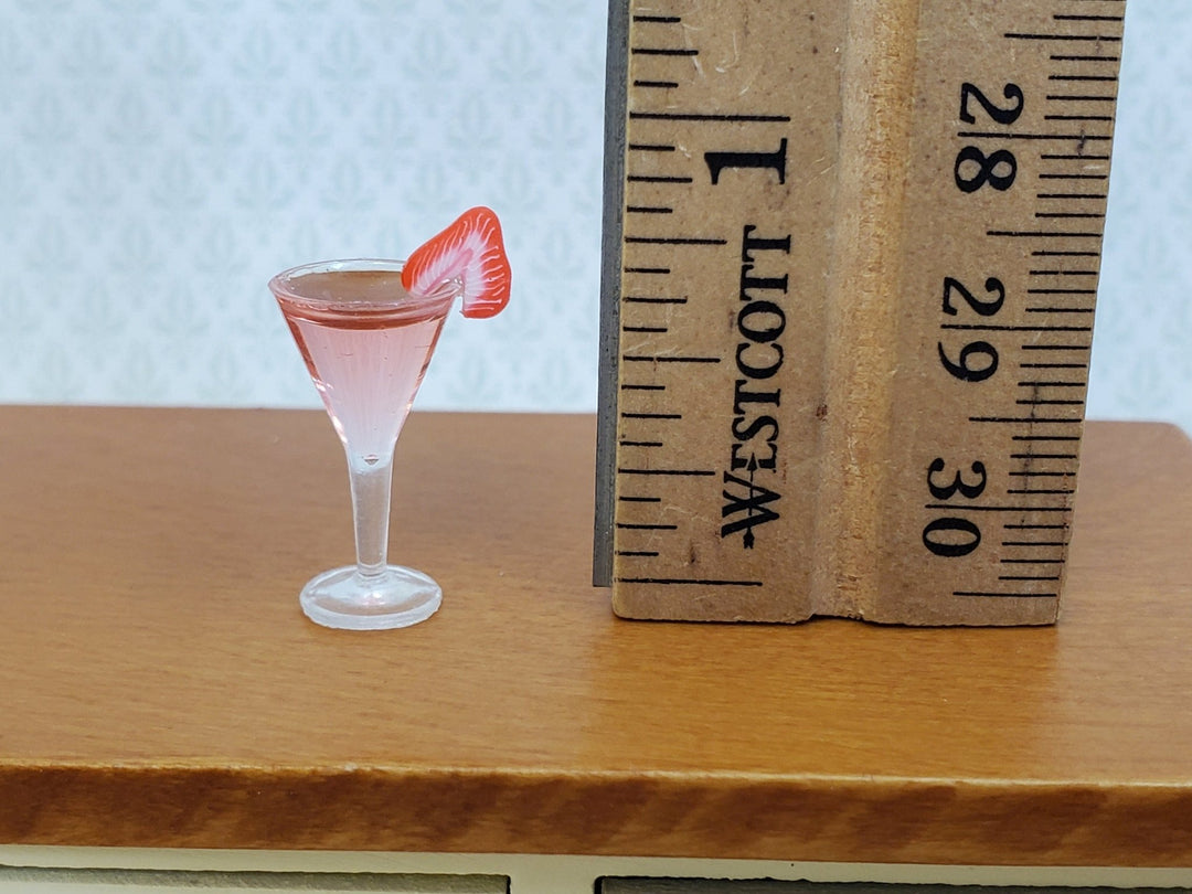 Dollhouse Pink Cocktail Drink with Strawberry Slice 1:12 Scale Miniature Food - Miniature Crush