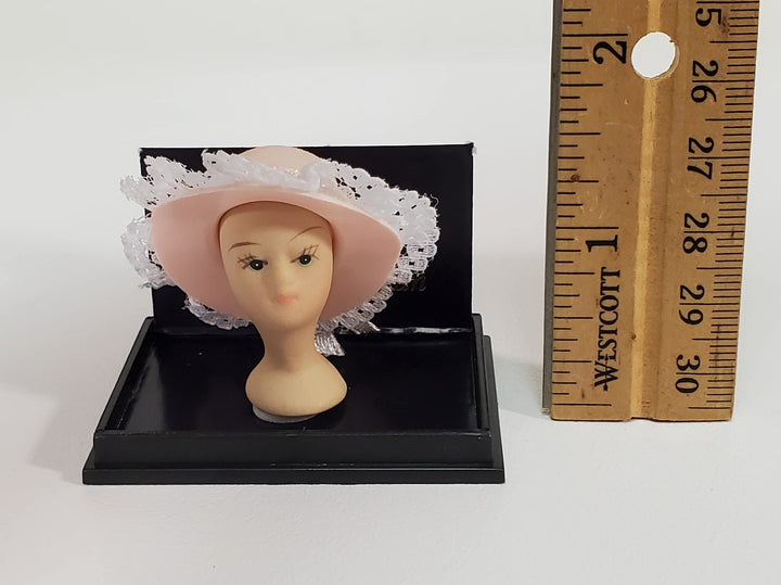 Dollhouse Pink Hat on Hat Stand Mannequin Head by Reutter 1:12 Scale Miniature Accessories - Miniature Crush