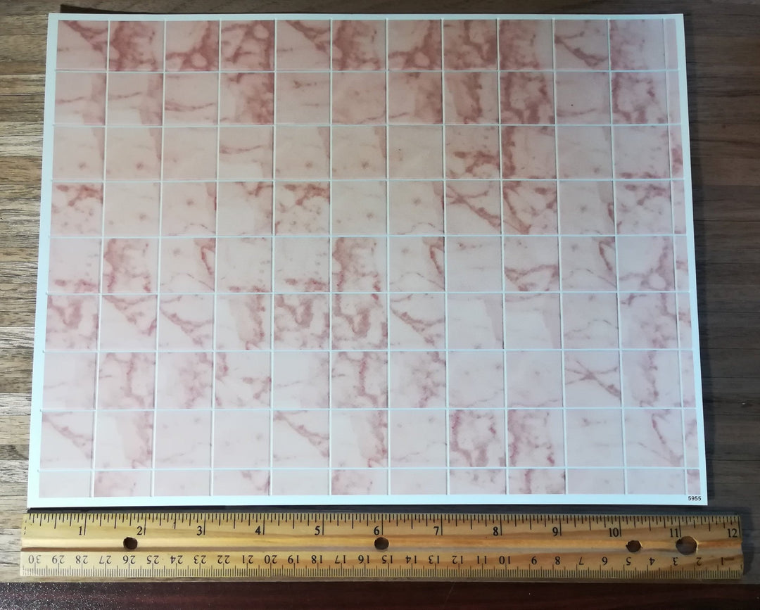 Dollhouse Pink Marble Square Tile Floor Embossed Cardstock Glossy 1:12 Scale - Miniature Crush