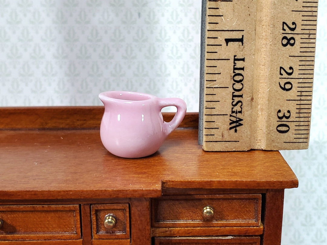 Dollhouse Pink Pitcher with Handle Ceramic Large Use in 1:12 or 1/6 Scale Miniature Kitchen - Miniature Crush