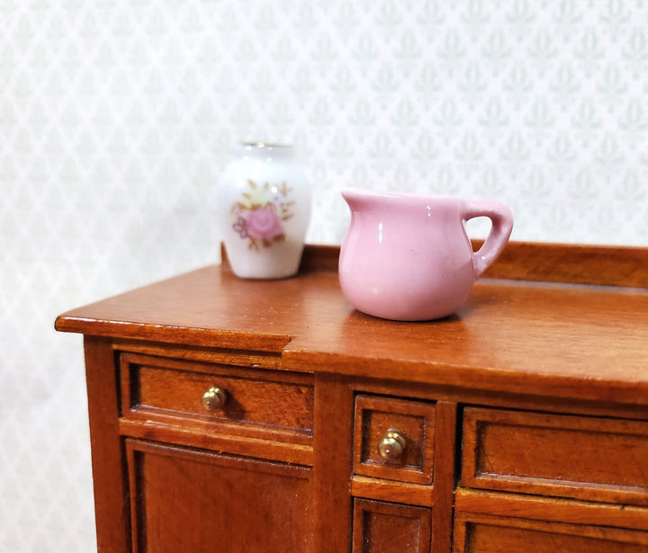 Dollhouse Pink Pitcher with Handle Ceramic Large Use in 1:12 or 1/6 Scale Miniature Kitchen - Miniature Crush