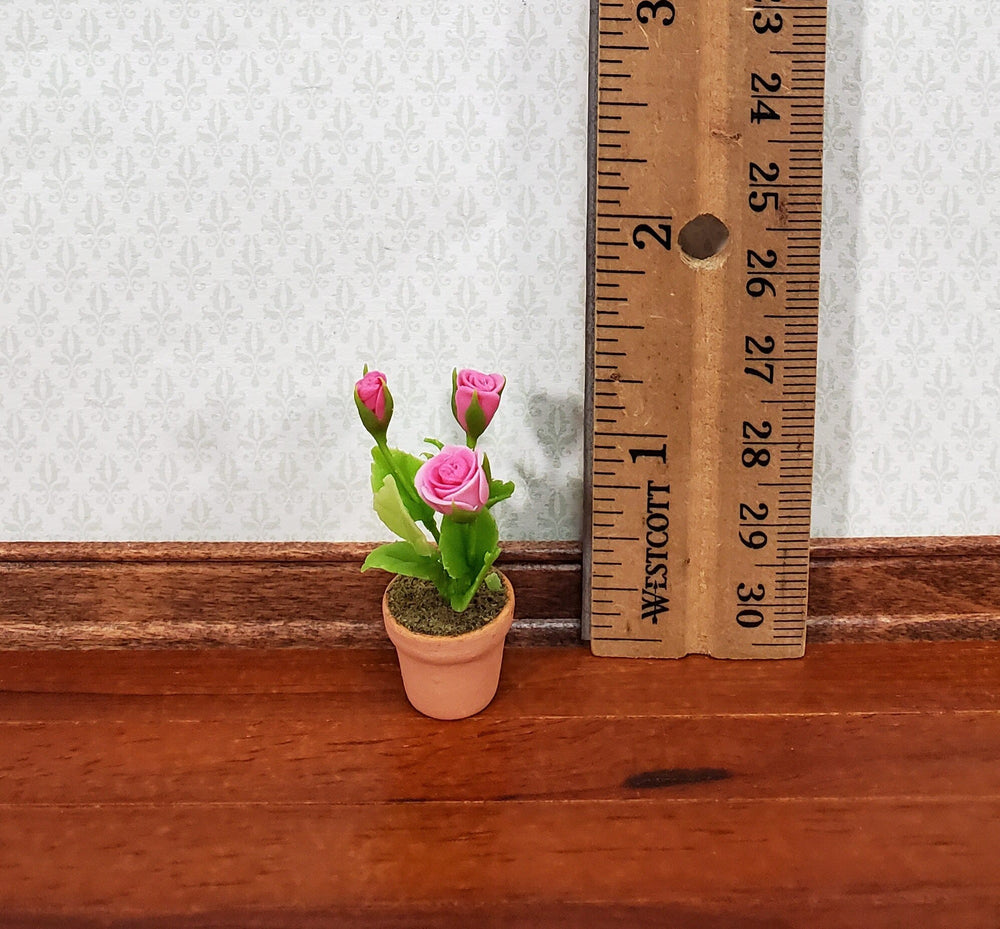 Dollhouse Pink Roses Flowers in a Terra Cotta Pot 1:12 Scale Miniature Plant - Miniature Crush