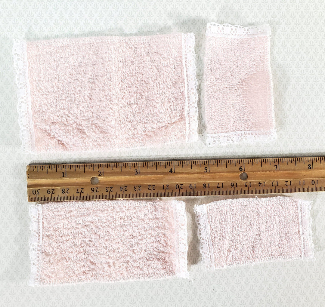 Dollhouse Pink Towels with Lace Set of 4 Bath 1:12 Scale Miniature Bathroom - Miniature Crush