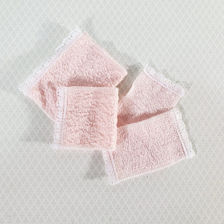 Dollhouse Pink Towels with Lace Set of 4 Bath 1:12 Scale Miniature Bathroom - Miniature Crush