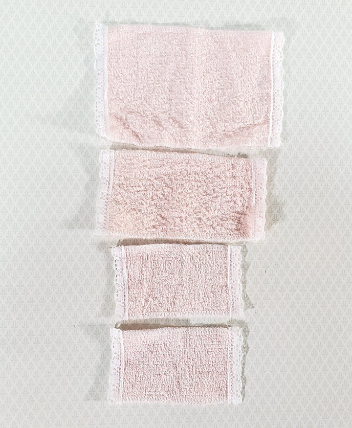 Dollhouse Pink Towels with Lace Set of 4 Bath 1:12 Scale Miniature Bathroom - Miniature Crush