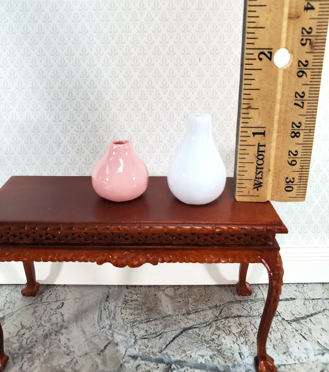 Dollhouse Pink & White Vases Ceramic LARGE Miniature Use in 1:12 or 1/6 Scale - Miniature Crush