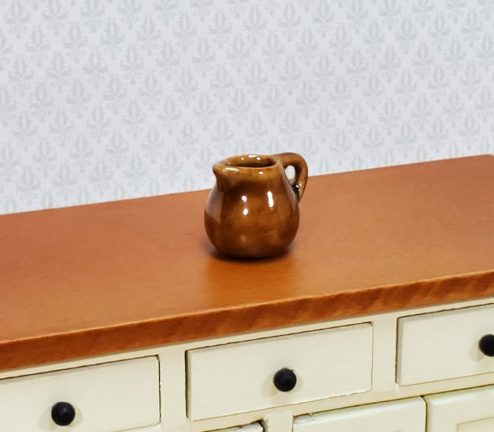 Dollhouse Pitcher Brown Ceramic with Handle 1:12 Scale Miniature Kitchen - Miniature Crush