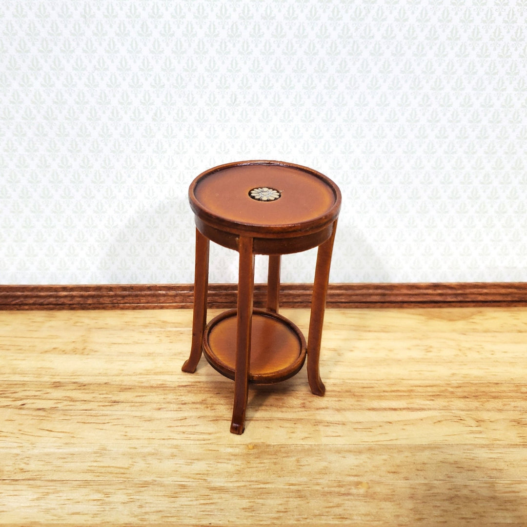 Dollhouse Plant Fern Stand Round Side Table Walnut Finish 1:12 Scale Furniture - Miniature Crush