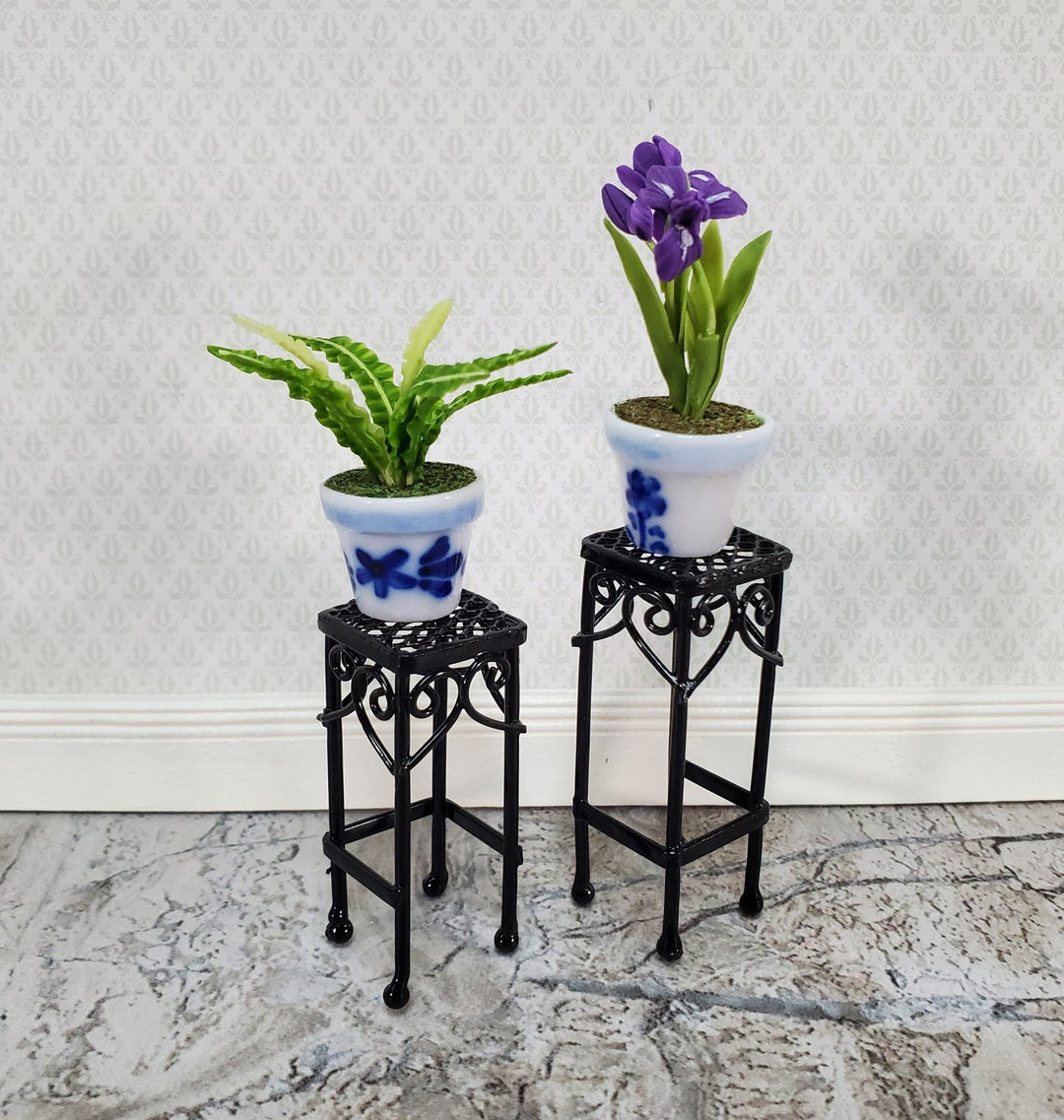 Dollhouse Plant Stand Set of 2 Black Wire Metal 1:12 Scale or Fairy Garden - Miniature Crush