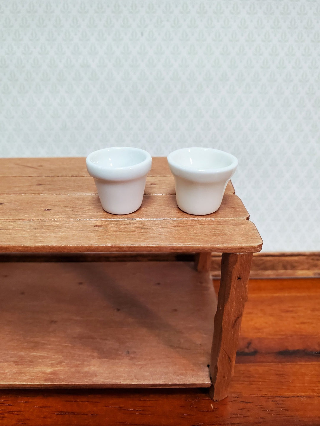 Dollhouse Planter White Set of 2 Small Ceramic 1:12 Scale Miniature Garden Pot - Miniature Crush