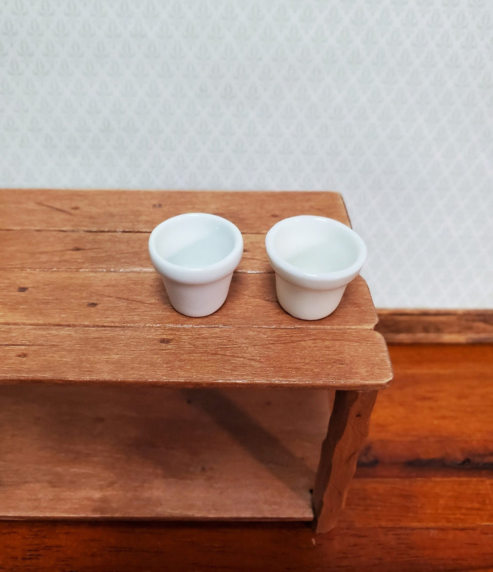 Dollhouse Planter White Set of 2 Small Ceramic 1:12 Scale Miniature Garden Pot - Miniature Crush