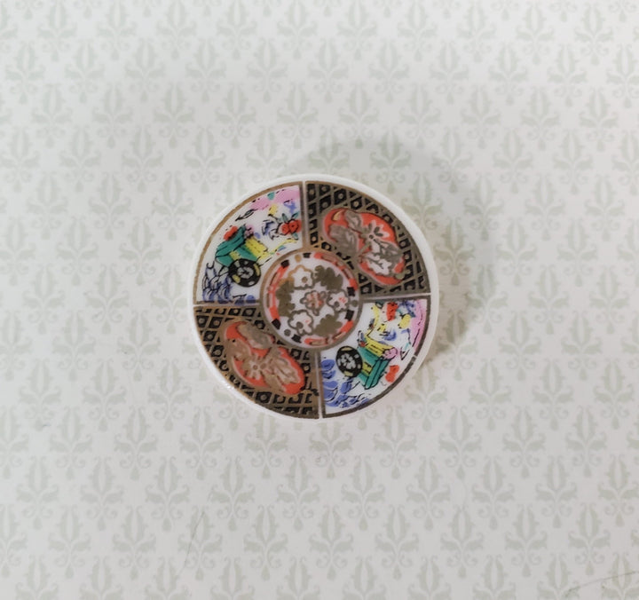 Dollhouse Plate Platter Ceramic Imari Style Colorful 1:12 Scale Miniature 1 1/16" - Miniature Crush