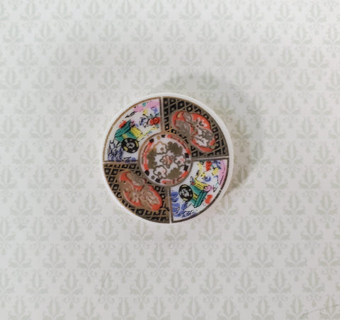 Dollhouse Plate Platter Ceramic Imari Style Colorful 1:12 Scale Miniature 1 1/16" - Miniature Crush