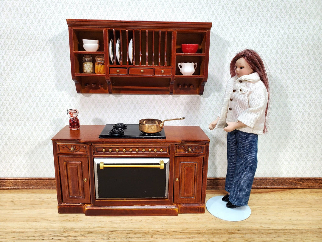 Dollhouse Plate Rack Shelf Kitchen Walnut with Drawers and Shelves 1:12 Scale Miniature - Miniature Crush