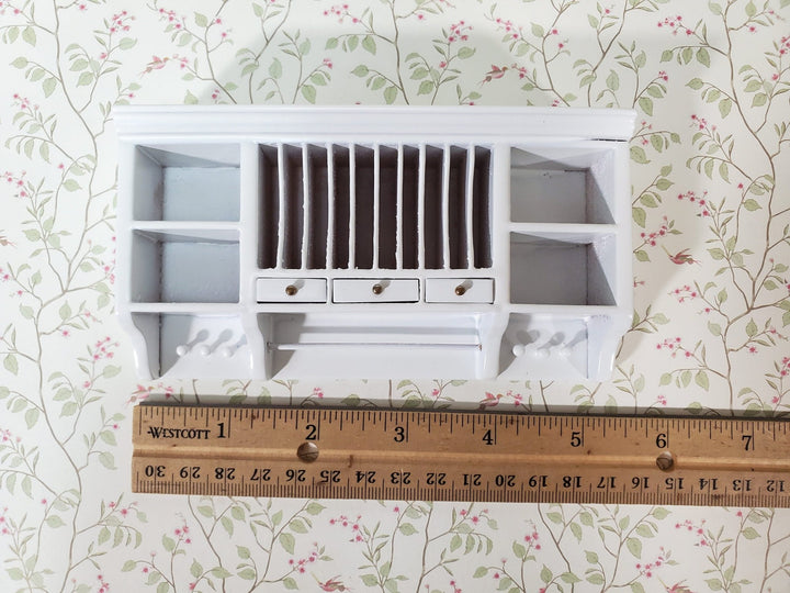Dollhouse Plate Rack Shelf Kitchen White with Drawers and Shelves 1:12 Scale Miniature - Miniature Crush