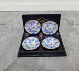Dollhouse Plates Blue White Gold Trim Set of 4 Reutter Porcelain 1:12 Scale Miniatures - Miniature Crush