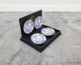 Dollhouse Plates Blue White Gold Trim Set of 4 Reutter Porcelain 1:12 Scale Miniatures - Miniature Crush
