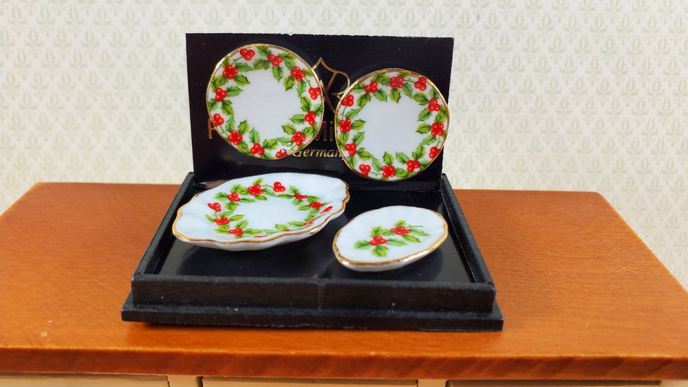 Dollhouse Plates & Platters Mistletoe Reutter Porcelain 1:12 Scale Miniatures - Miniature Crush