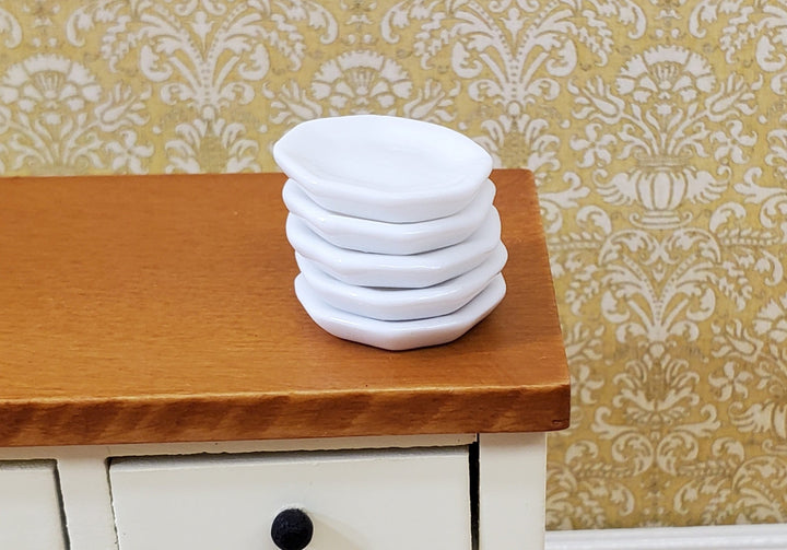 Dollhouse Plates Small Set of 5 All White Ceramic 1:12 Scale Miniatures 3/4" - Miniature Crush