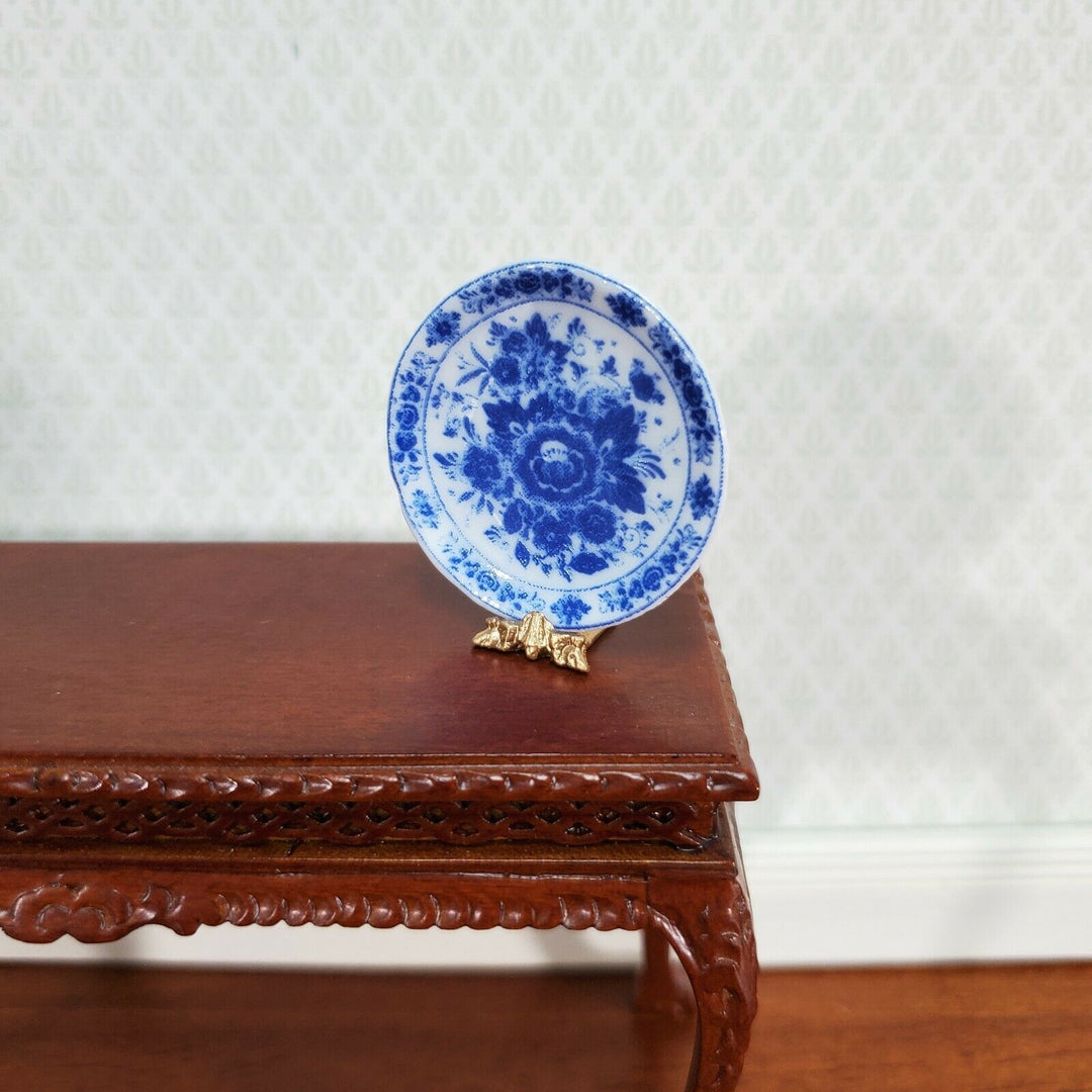 Dollhouse Platter Large Plate Blue & White Floral 1:12 Scale Miniature 1 3/16" - Miniature Crush