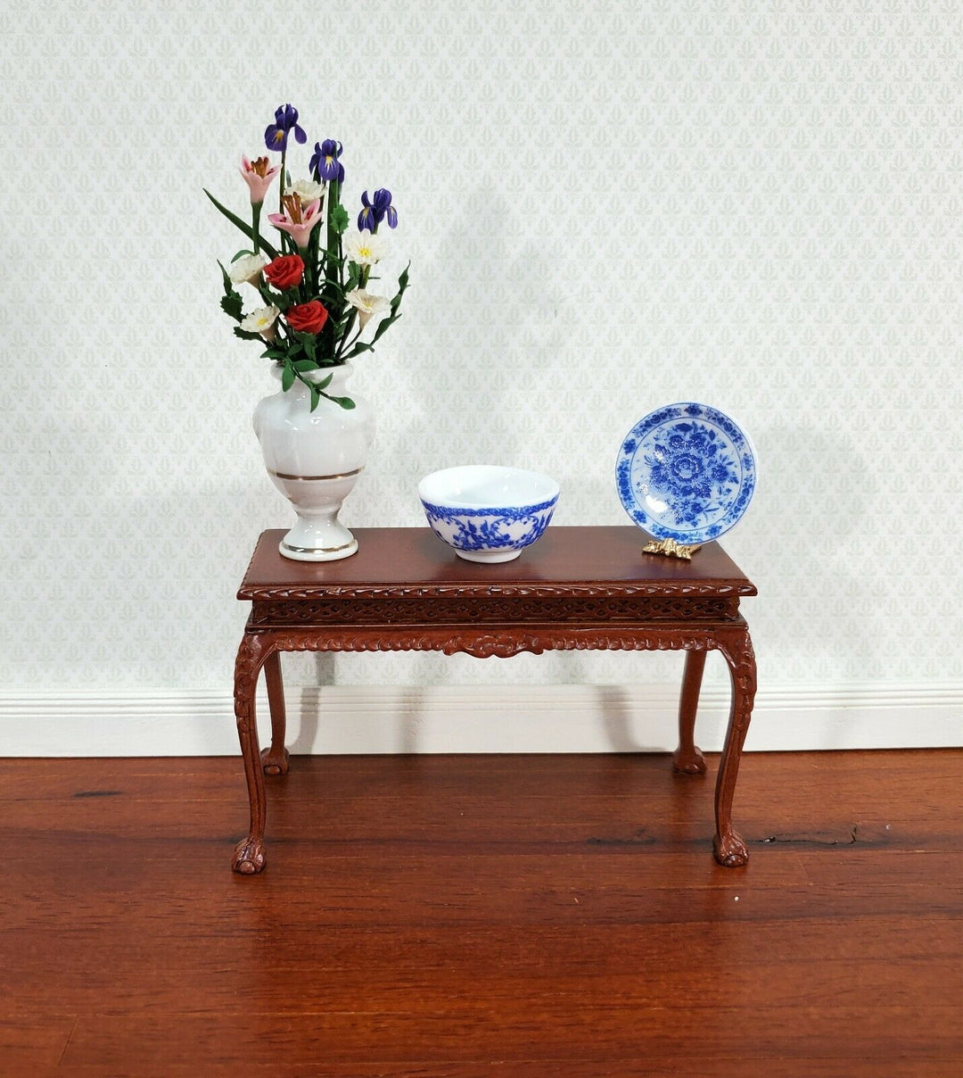Dollhouse Platter Large Plate Blue & White Floral 1:12 Scale Miniature 1 3/16" - Miniature Crush