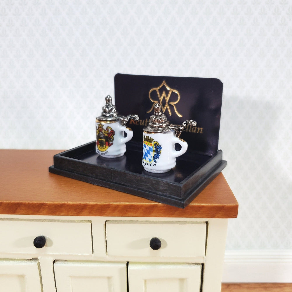Dollhouse Porcelain Beer Tankard Mugs 1:12 Scale Miniature Set of 2 Reutter Porcelain - Miniature Crush