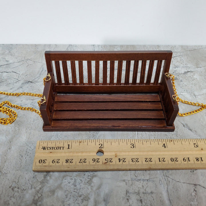 Dollhouse Porch Swing Bench Style Walnut Finish 1:12 Scale Miniature Garden Furniture - Miniature Crush