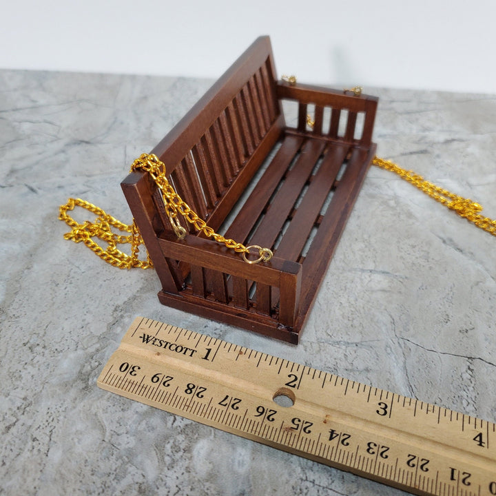 Dollhouse Porch Swing Bench Style Walnut Finish 1:12 Scale Miniature Garden Furniture - Miniature Crush