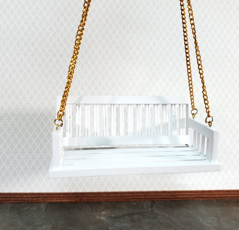 Dollhouse Porch Swing Bench Style White 1:12 Scale Miniature Garden Furniture - Miniature Crush