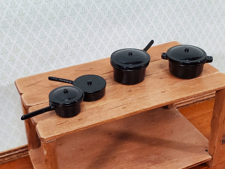 Dollhouse Pots & Pans with Lids BLACK Metal Stock Soup Saute 1:12 Scale Miniatures - Miniature Crush