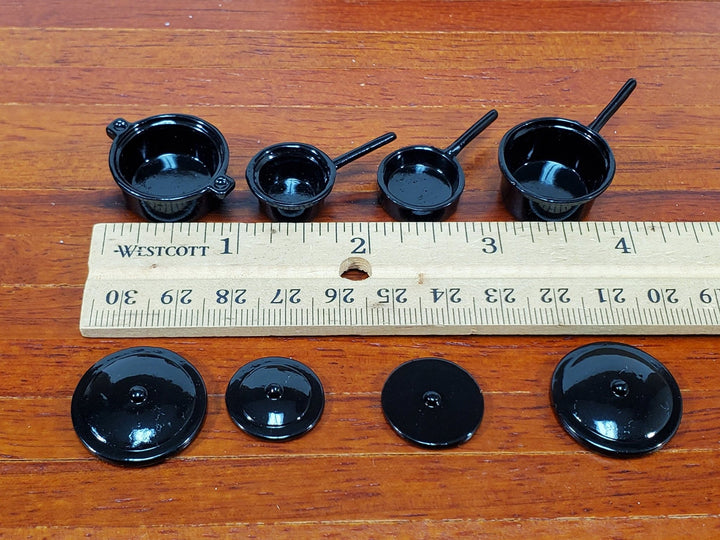 Dollhouse Pots & Pans with Lids BLACK Metal Stock Soup Saute 1:12 Scale Miniatures - Miniature Crush