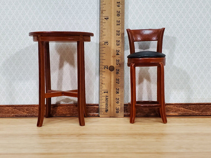 Dollhouse Pub Table with 3 Chairs Walnut Finish 1:12 Scale Miniature Furniture - Miniature Crush