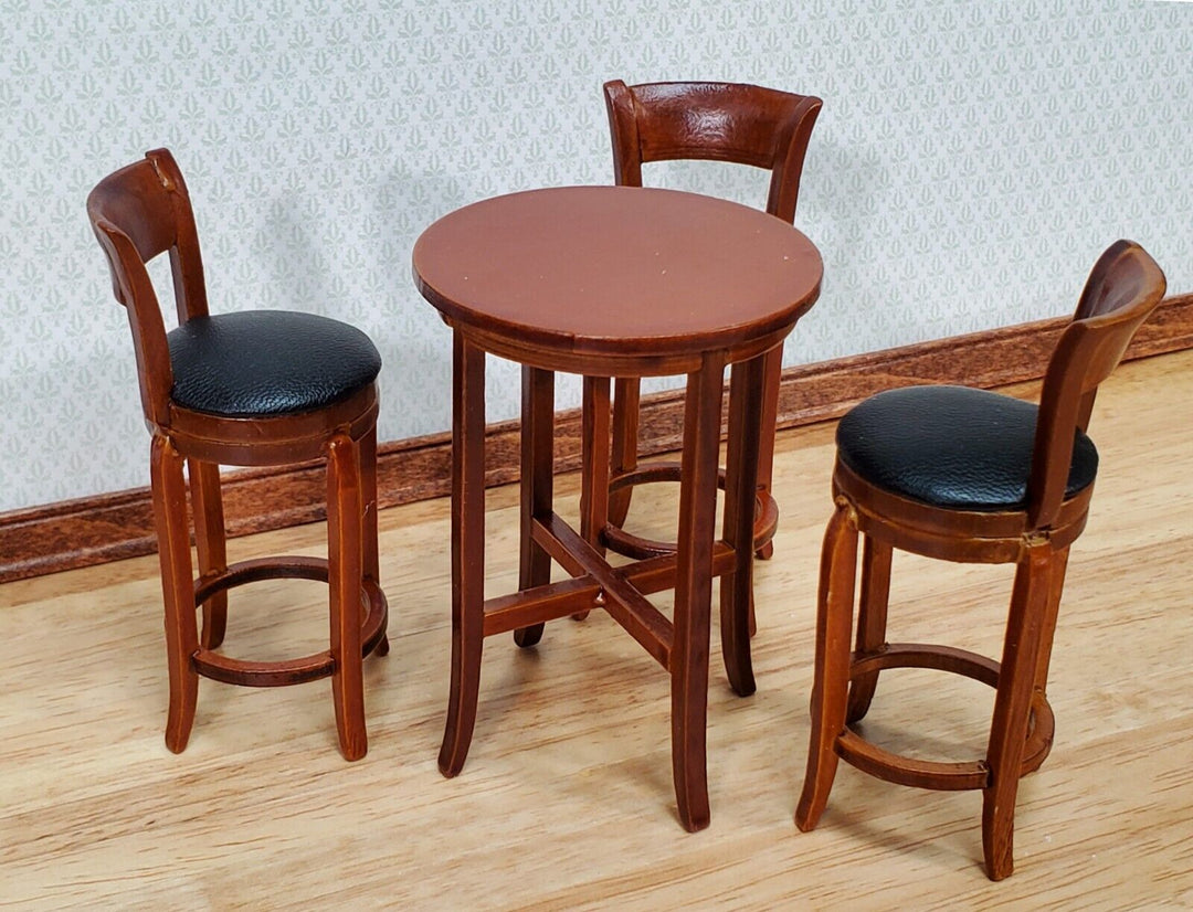 Dollhouse Pub Table with 3 Chairs Walnut Finish 1:12 Scale Miniature Furniture - Miniature Crush