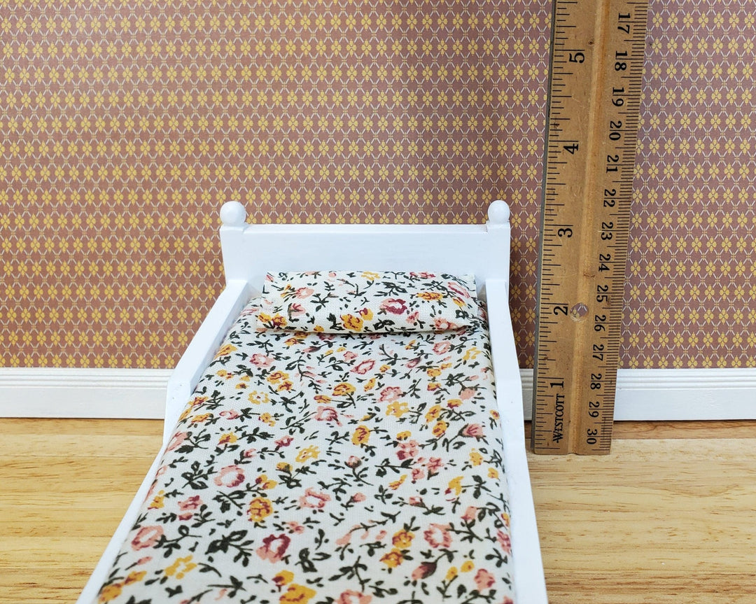 Dollhouse Pull Out Trundle Bed Twin Size Wood Floral Sheets 1:12 Scale Furniture - Miniature Crush