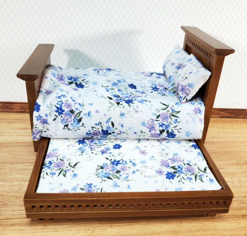 Dollhouse Pull Out Trundle Bed with Mattress Walnut Twin Size 1:12 Scale Furniture - Miniature Crush