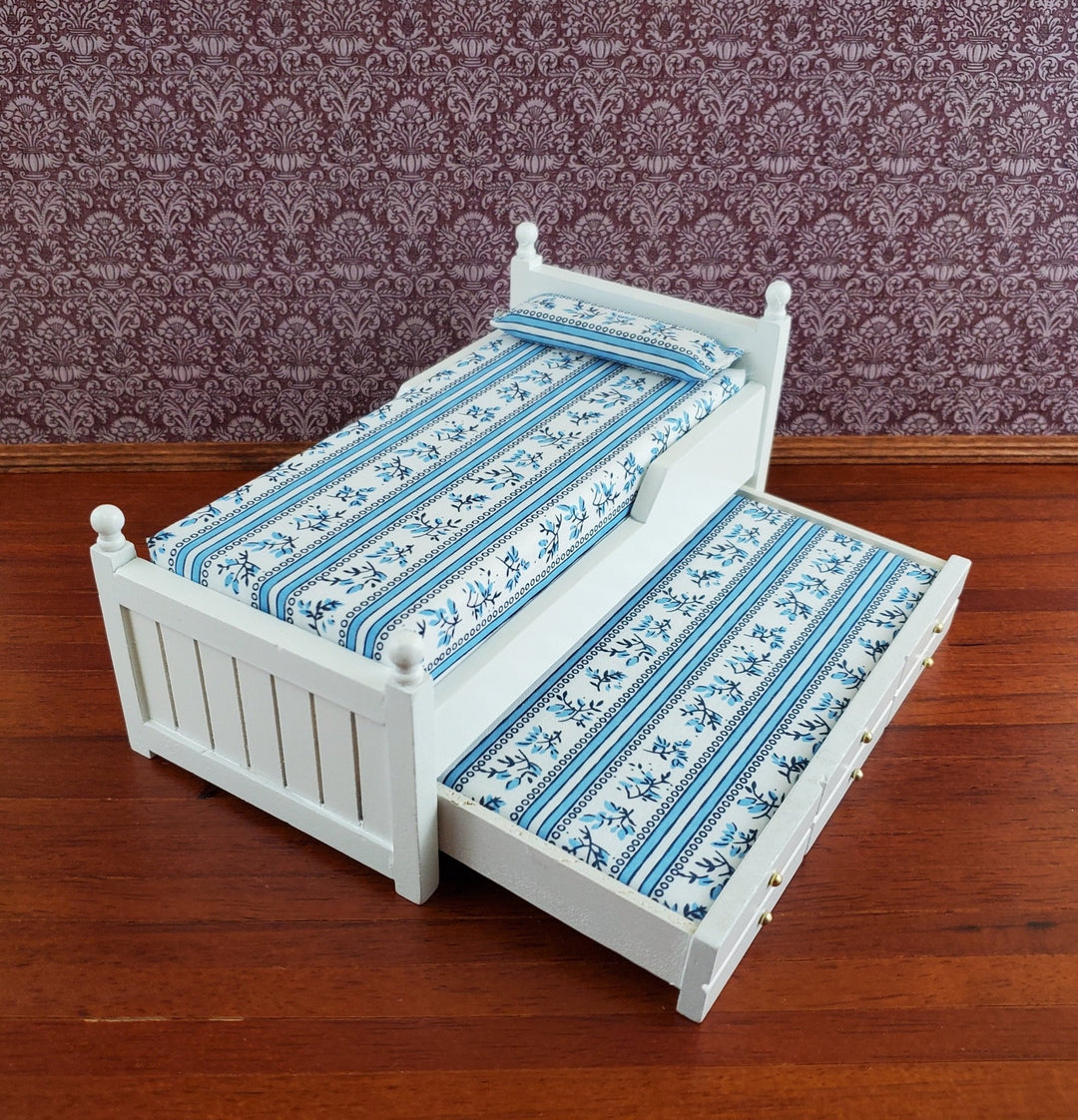 Dollhouse Pull Out Trundle Bed with Mattress White Twin Size 1:12 Scale Furniture - Miniature Crush