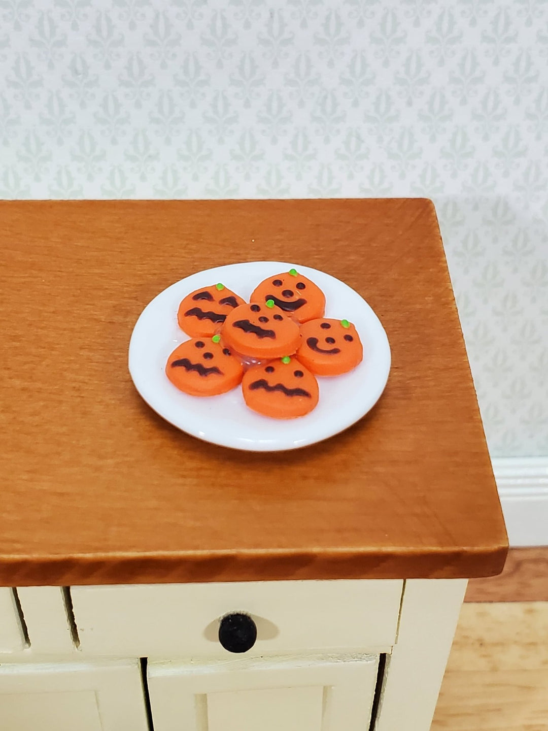 Dollhouse Pumpkin Cookies Halloween Dessert on Glass Plate 1:12 Scale Miniature Food - Miniature Crush